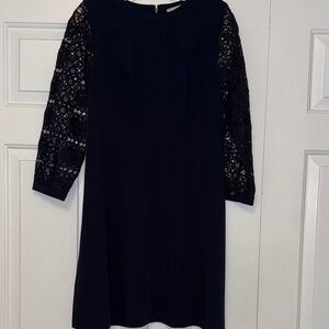 Navy Long Lace Sleeve Dress